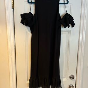 Guess Black Strapless Dress with Ruffle Sleeves